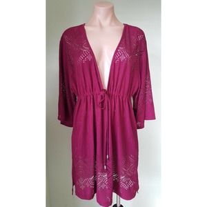 Dotti wine red burgundy laser cut out beach swimsuit Cover up S M L